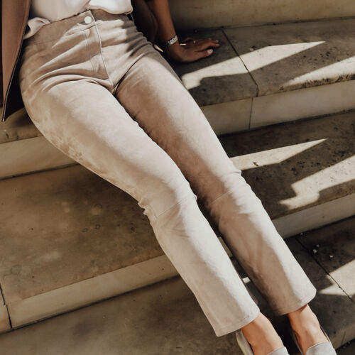 Cropped bootcut suede pants